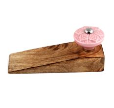 2 Pieces Pink Wheel Flower Ceramic Wooden Door Stopper